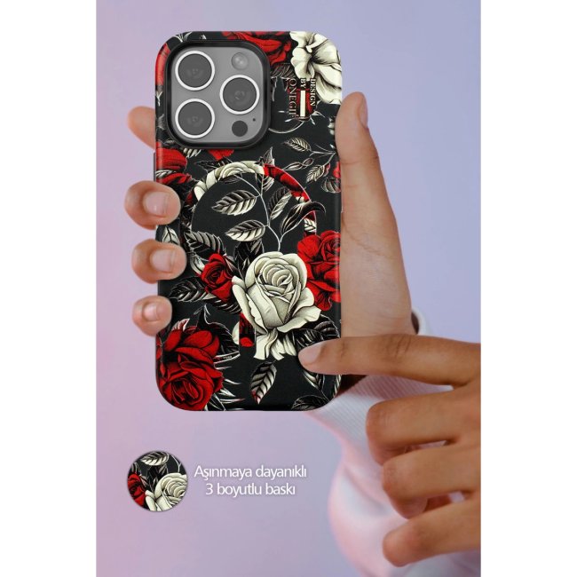 Onegif İphone 16 Flower Series Magsafe Kapak - Pembe