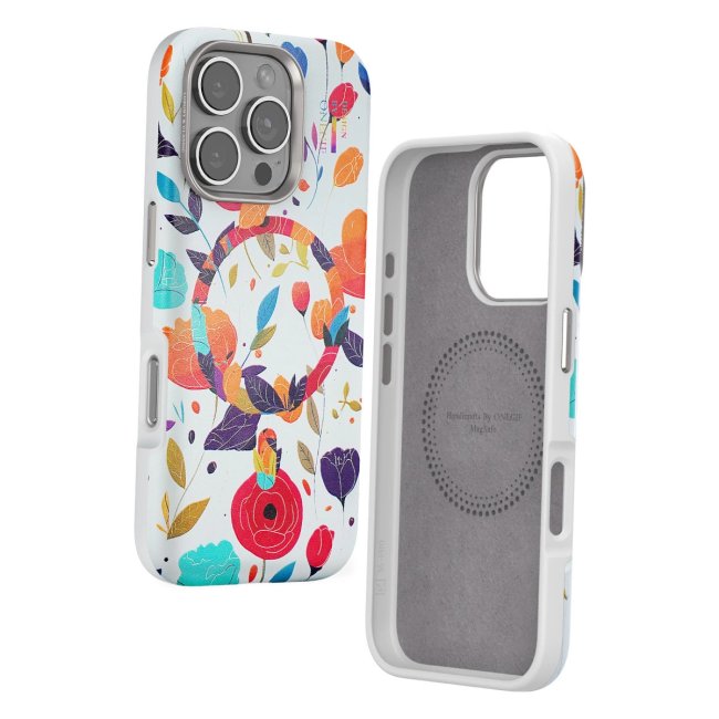Onegif İphone 16 Pro Flower Series Magsafe Kapak - Beyaz
