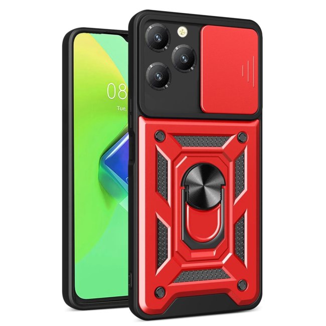 İnfinix Hot 40 Pro Kılıf Pars Lens Yüzüklü Silikon - Kırmızı