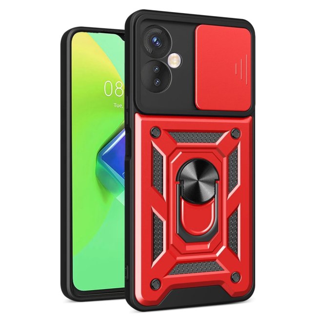 İnfinix Hot 30 4g Kılıf Pars Lens Yüzüklü Silikon - Kırmızı