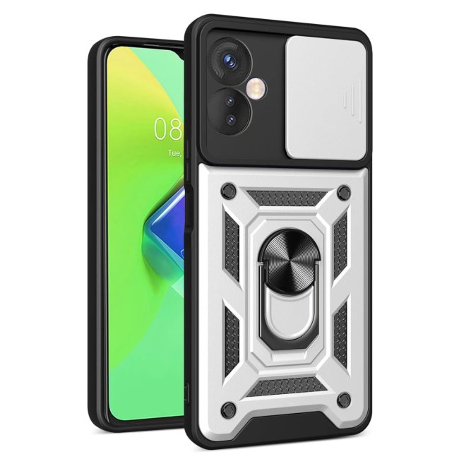 İnfinix Hot 30 4g Kılıf Pars Lens Yüzüklü Silikon - Gümüş