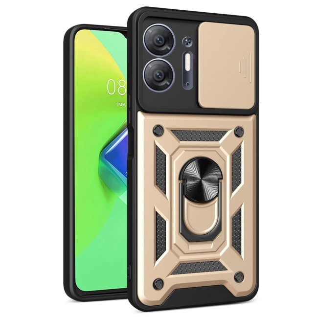 İnfinix Hot 30 5g Kılıf Pars Lens Yüzüklü Silikon - Gold