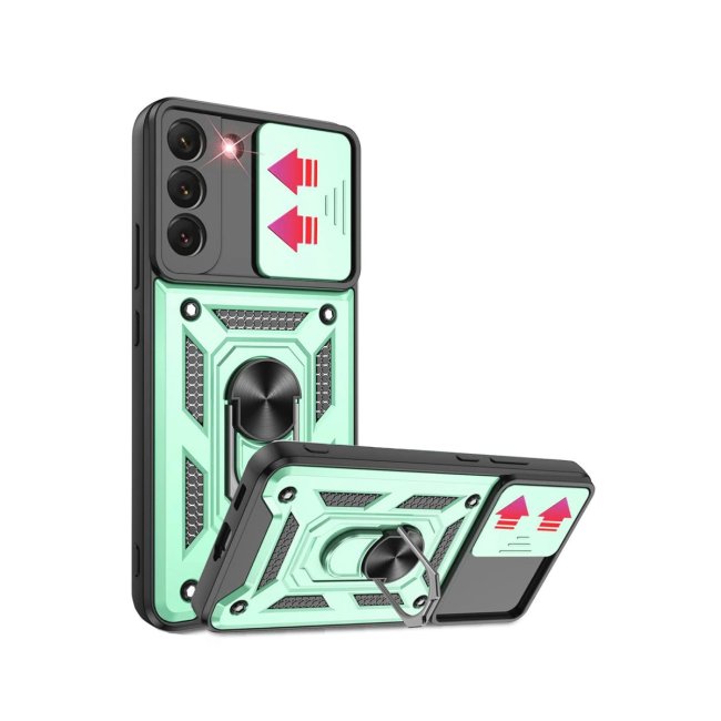 Samsung Galaxy S22 Kılıf Pars Lens Yüzüklü Silikon - Yeşil