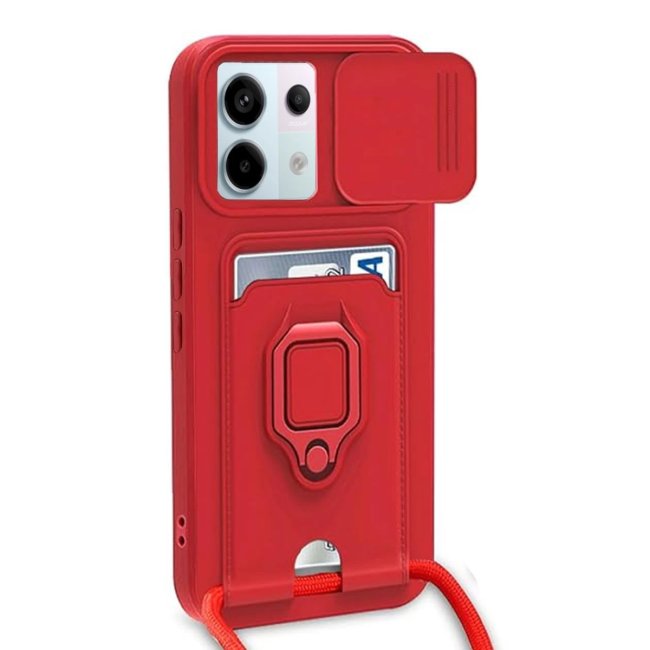 Xiaomi Redmi Note 13 Pro 5g Kılıf Zuma Kartvizitli Yüzüklü Silikon - Kırmızı