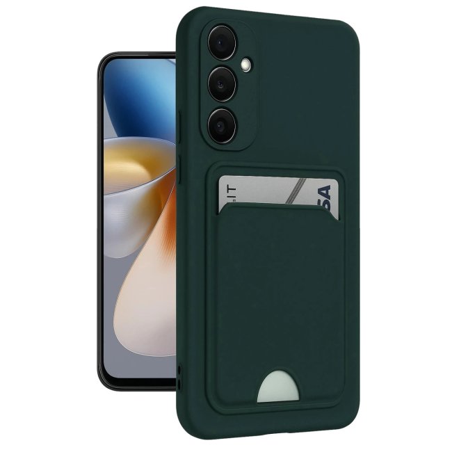 Samsung Galaxy A55 5g Kılıf Kelvin Kartvizitli Silikon - Koyu Yeşil