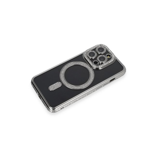 İphone 14 Pro Max Kılıf Joke Simli Magneticsafe Kılıf - Gri