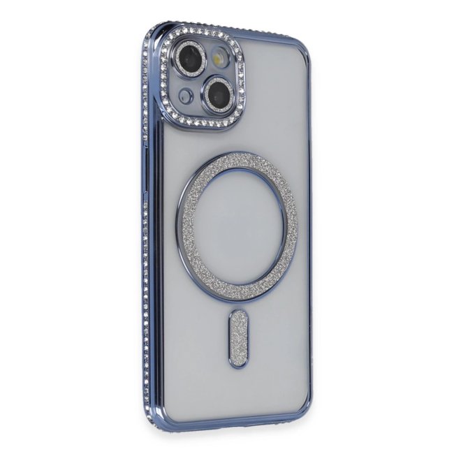 İphone 13 Kılıf Joke Simli Magneticsafe Kılıf - Mavi