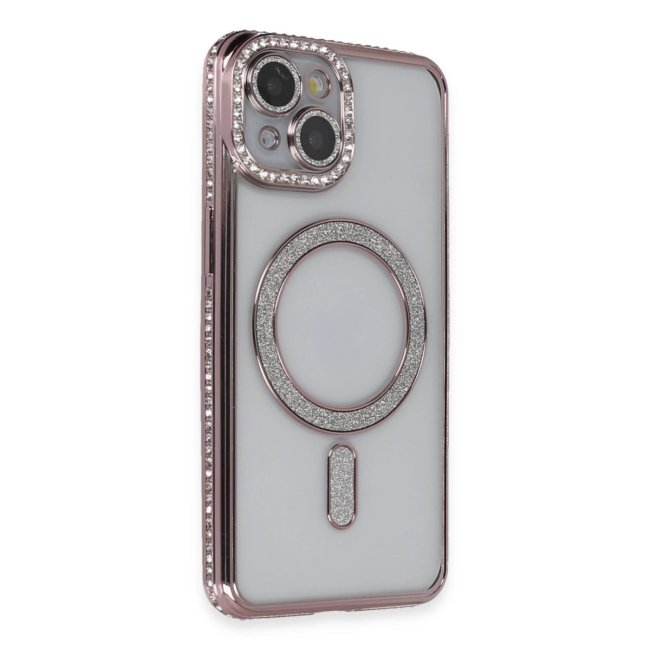 İphone 13 Kılıf Joke Simli Magneticsafe Kılıf - Pembe