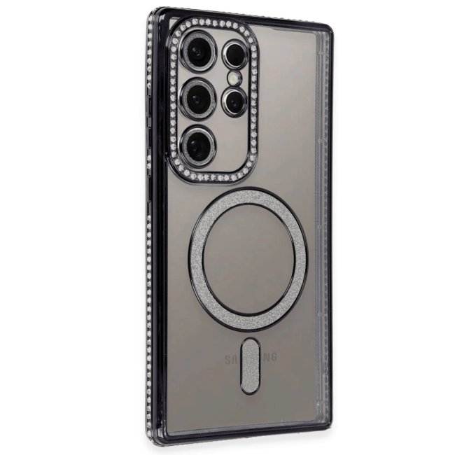 Samsung Galaxy S24 Ultra Kılıf Joke Simli Magneticsafe Kılıf - Siyah