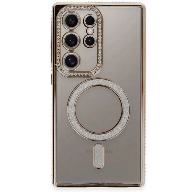 Samsung Galaxy S24 Ultra Kılıf Joke Simli Magneticsafe Kılıf - Gold