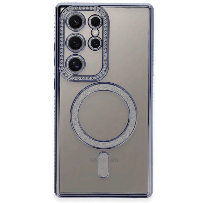 Samsung Galaxy S24 Ultra Kılıf Joke Simli Magneticsafe Kılıf - Mavi