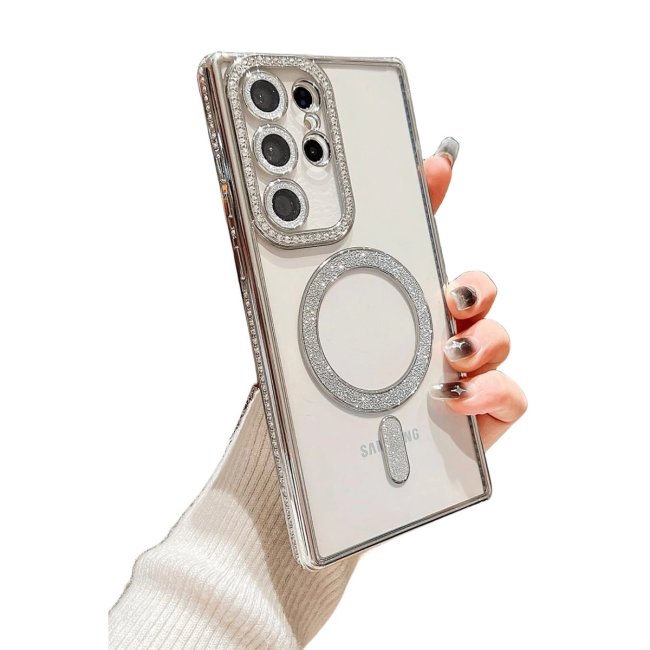 Samsung Galaxy S24 Ultra Kılıf Joke Simli Magneticsafe Kılıf - Mavi