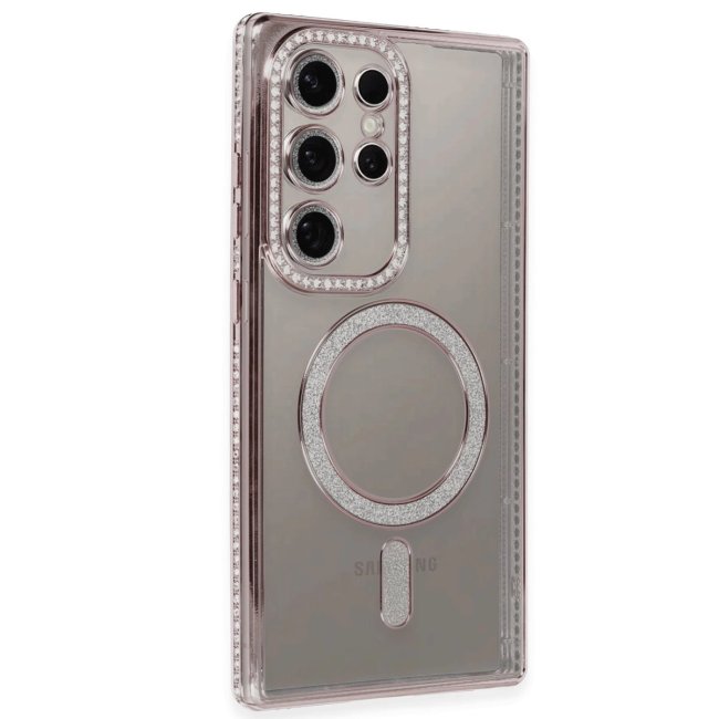 Samsung Galaxy S24 Ultra Kılıf Joke Simli Magneticsafe Kılıf - Pembe