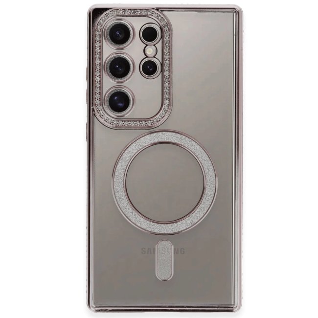 Samsung Galaxy S24 Ultra Kılıf Joke Simli Magneticsafe Kılıf - Pembe