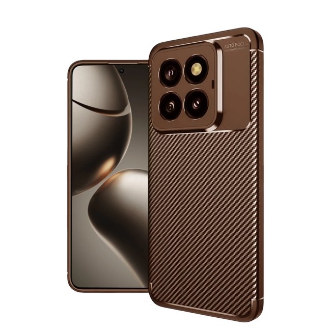 Xiaomi Mi 14t Pro Kılıf Auto Focus Karbon Kapak - Kahverengi