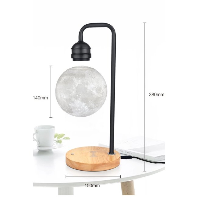 Xf02 Ay Görünümlü Kablosuz Şarj Özellikli Gece Lambası - Siyah