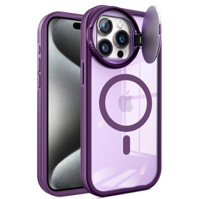 İphone 15 Pro Max Kılıf Teleskop Lens Magsafe Silikon Kapak - Derin Mor