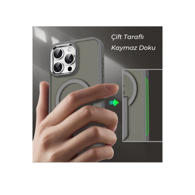İphone 15 Pro Tork Magsafe Standlı Kapak - Siyah