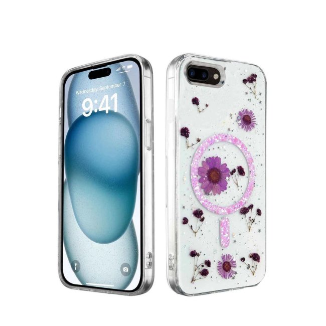 İphone 7 Plus Kılıf Daisy Simli Magsafe Kapak - Mor