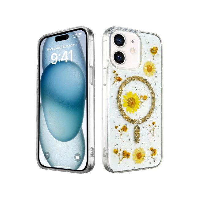 İphone 12 Kılıf Daisy Simli Magsafe Kapak - Gold