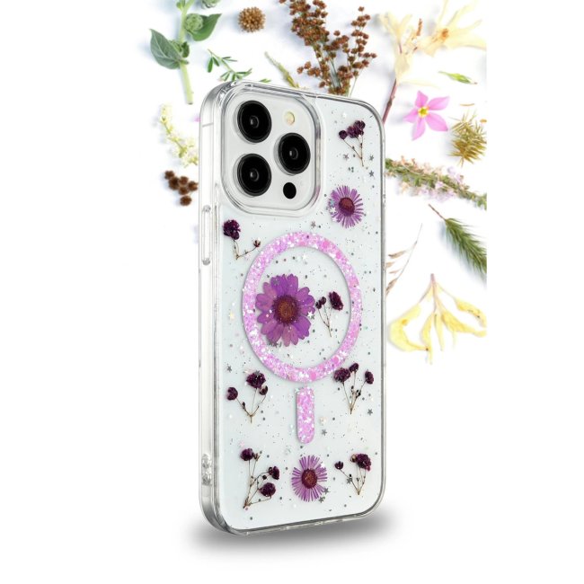 İphone 15 Pro Max Kılıf Daisy Simli Magsafe Kapak - Gold