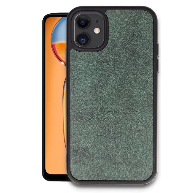 İphone 11 Kılıf Aras Deri Kapak - Koyu Yeşil