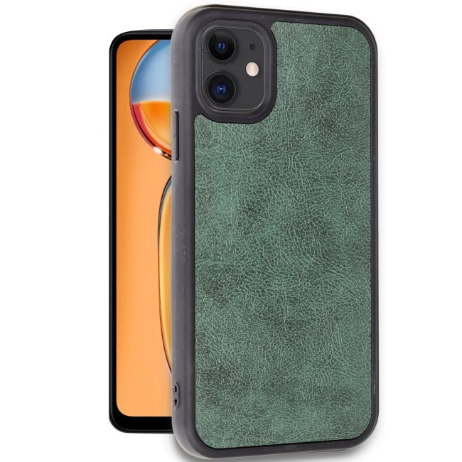 İphone 11 Kılıf Aras Deri Kapak - Koyu Yeşil