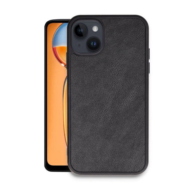 İphone 14 Kılıf Aras Deri Kapak - Siyah