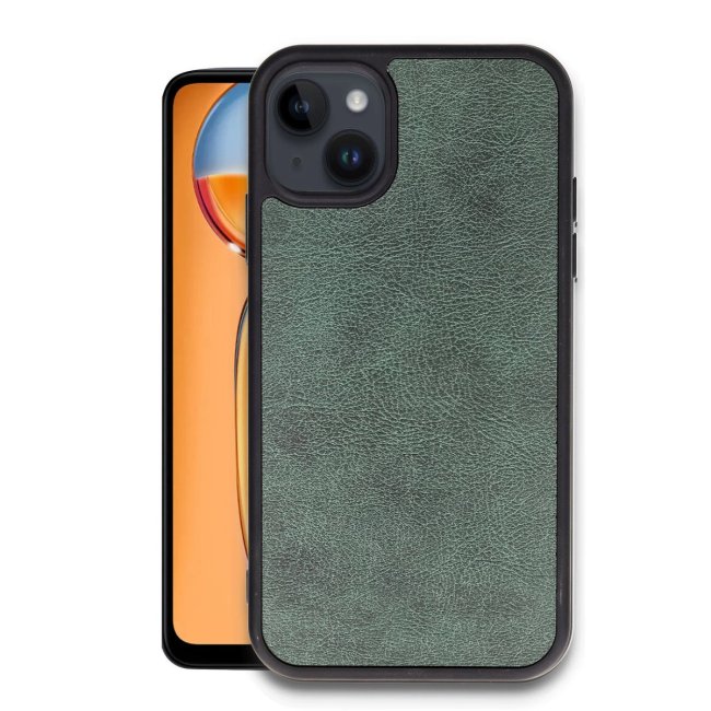 İphone 14 Kılıf Aras Deri Kapak - Koyu Yeşil