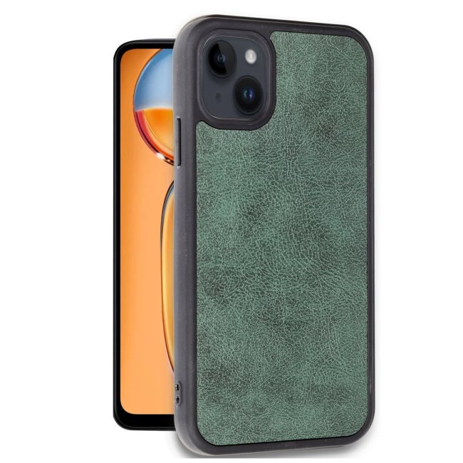 İphone 15 Kılıf Aras Deri Kapak - Koyu Yeşil