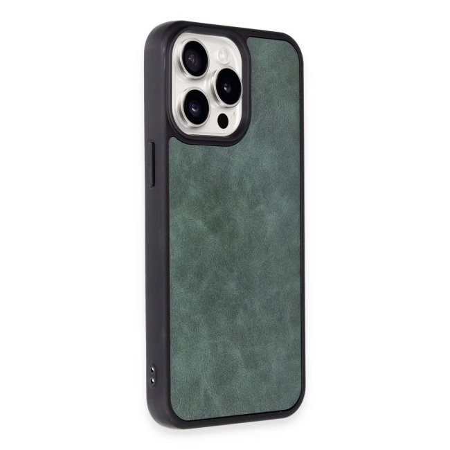İphone 15 Pro Kılıf Aras Deri Kapak - Koyu Yeşil