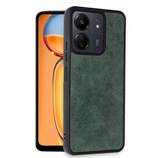 Xiaomi Redmi 13c Kılıf Aras Deri Kapak - Koyu Yeşil