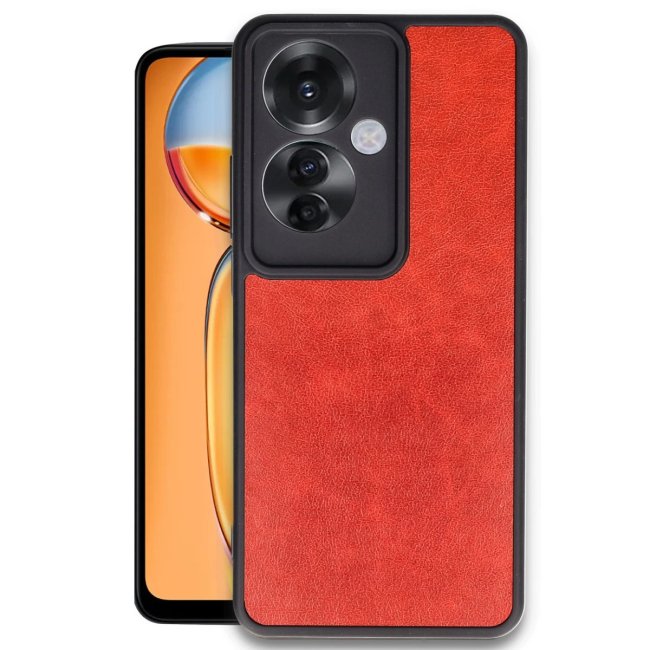 Oppo Reno 11f Kılıf Aras Deri Kapak - Kırmızı