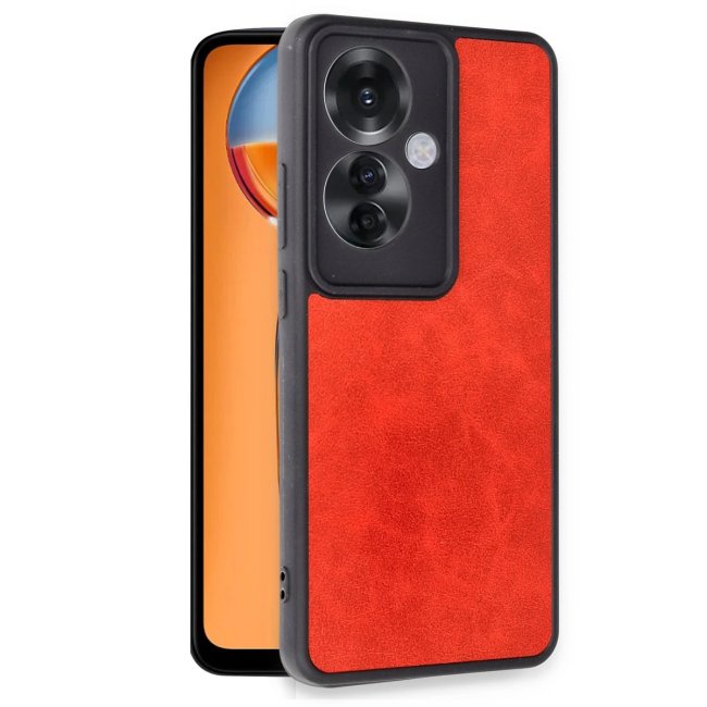 Oppo Reno 11f Kılıf Aras Deri Kapak - Kırmızı