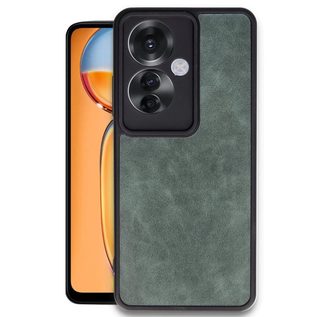Oppo Reno 11f Kılıf Aras Deri Kapak - Koyu Yeşil