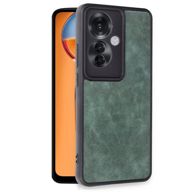 Oppo Reno 11f Kılıf Aras Deri Kapak - Koyu Yeşil