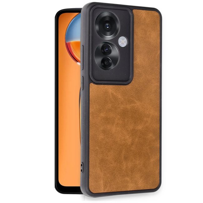 Oppo Reno 11f Kılıf Aras Deri Kapak - Taba