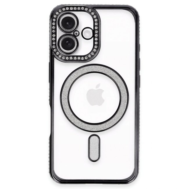 İphone 16 Kılıf Joke Simli Magneticsafe Kılıf - Siyah