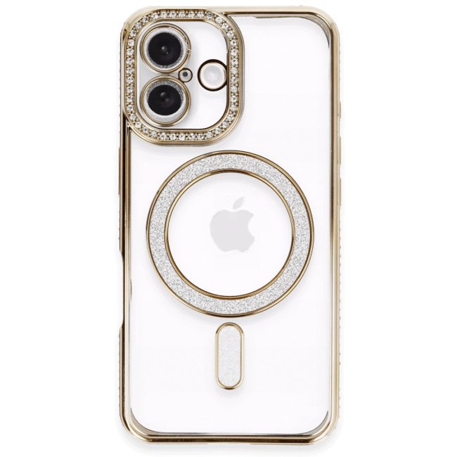 İphone 16 Kılıf Joke Simli Magneticsafe Kılıf - Gold