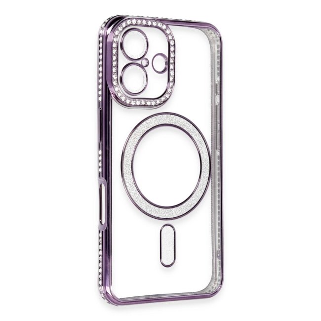 İphone 16 Kılıf Joke Simli Magneticsafe Kılıf - Derin Mor