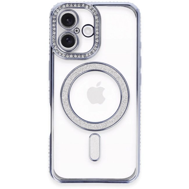 İphone 16 Kılıf Joke Simli Magneticsafe Kılıf - Mavi