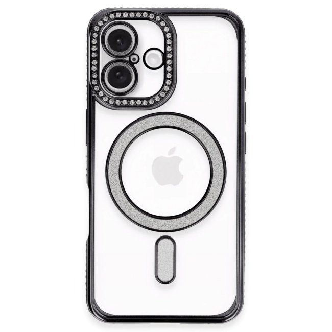 İphone 16 Plus Kılıf Joke Simli Magneticsafe Kılıf - Siyah