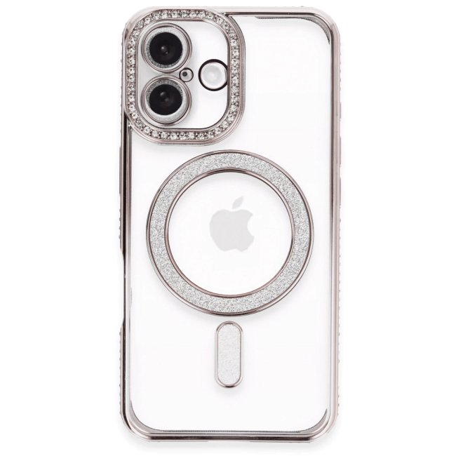 İphone 16 Plus Kılıf Joke Simli Magneticsafe Kılıf - Pembe