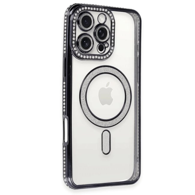 İphone 16 Pro Kılıf Joke Simli Magneticsafe Kılıf - Siyah