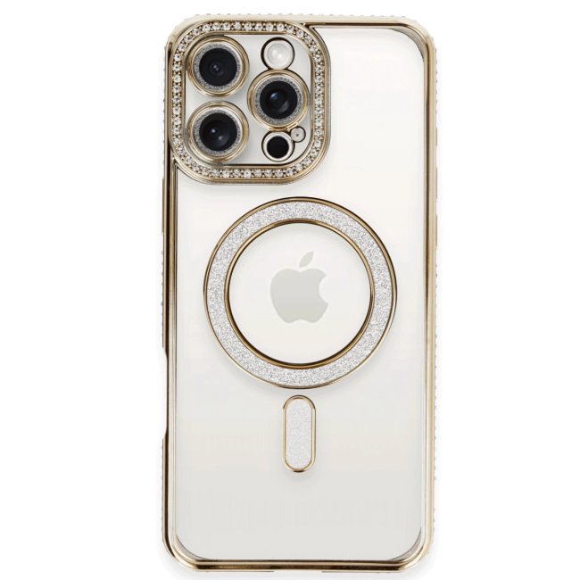 İphone 16 Pro Kılıf Joke Simli Magneticsafe Kılıf - Gold