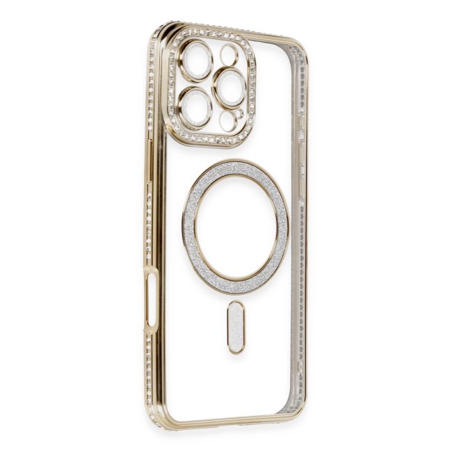 İphone 16 Pro Kılıf Joke Simli Magneticsafe Kılıf - Gold