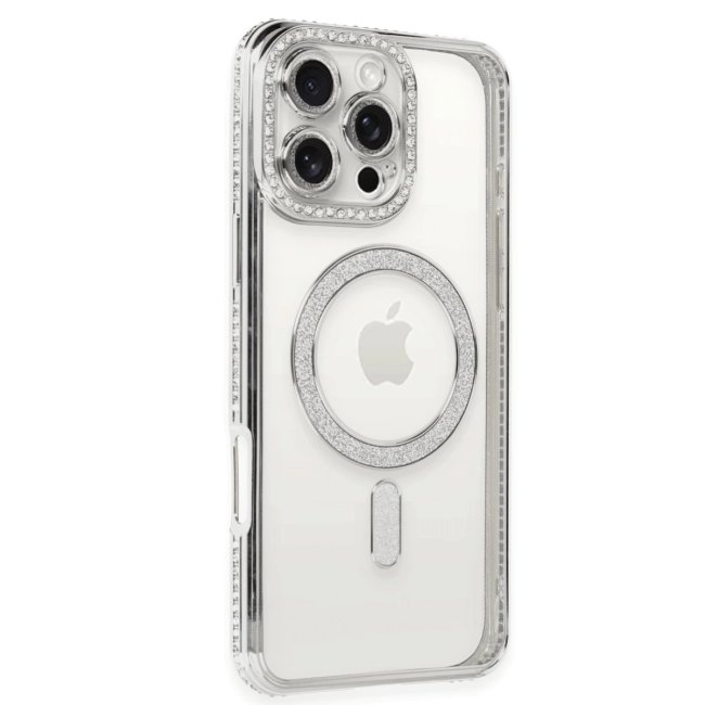 İphone 16 Pro Kılıf Joke Simli Magneticsafe Kılıf - Gümüş