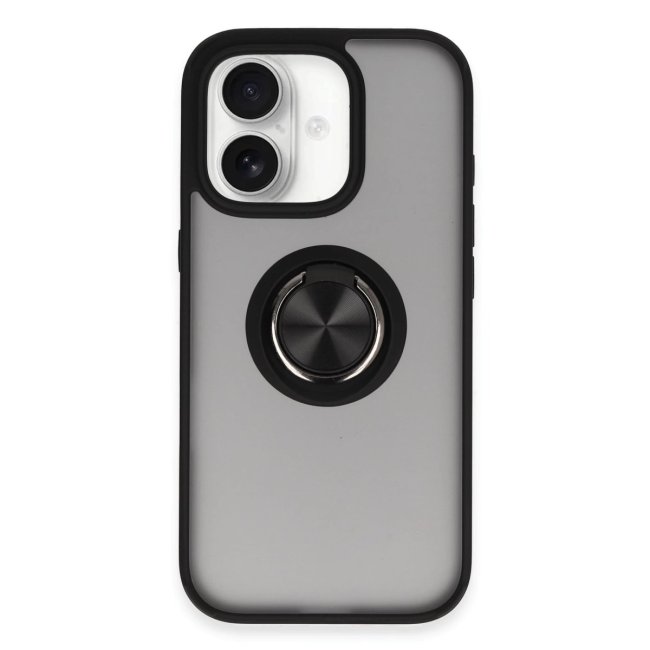 İphone 16 Kılıf Montreal Yüzüklü Silikon Kapak - Siyah