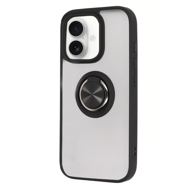 İphone 16 Kılıf Montreal Yüzüklü Silikon Kapak - Siyah