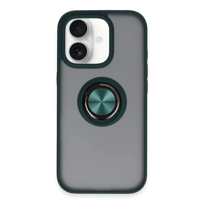 İphone 16 Kılıf Montreal Yüzüklü Silikon Kapak - Yeşil